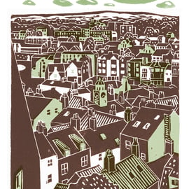 Whitby No.3 A3 poster-print (light teal and brown)