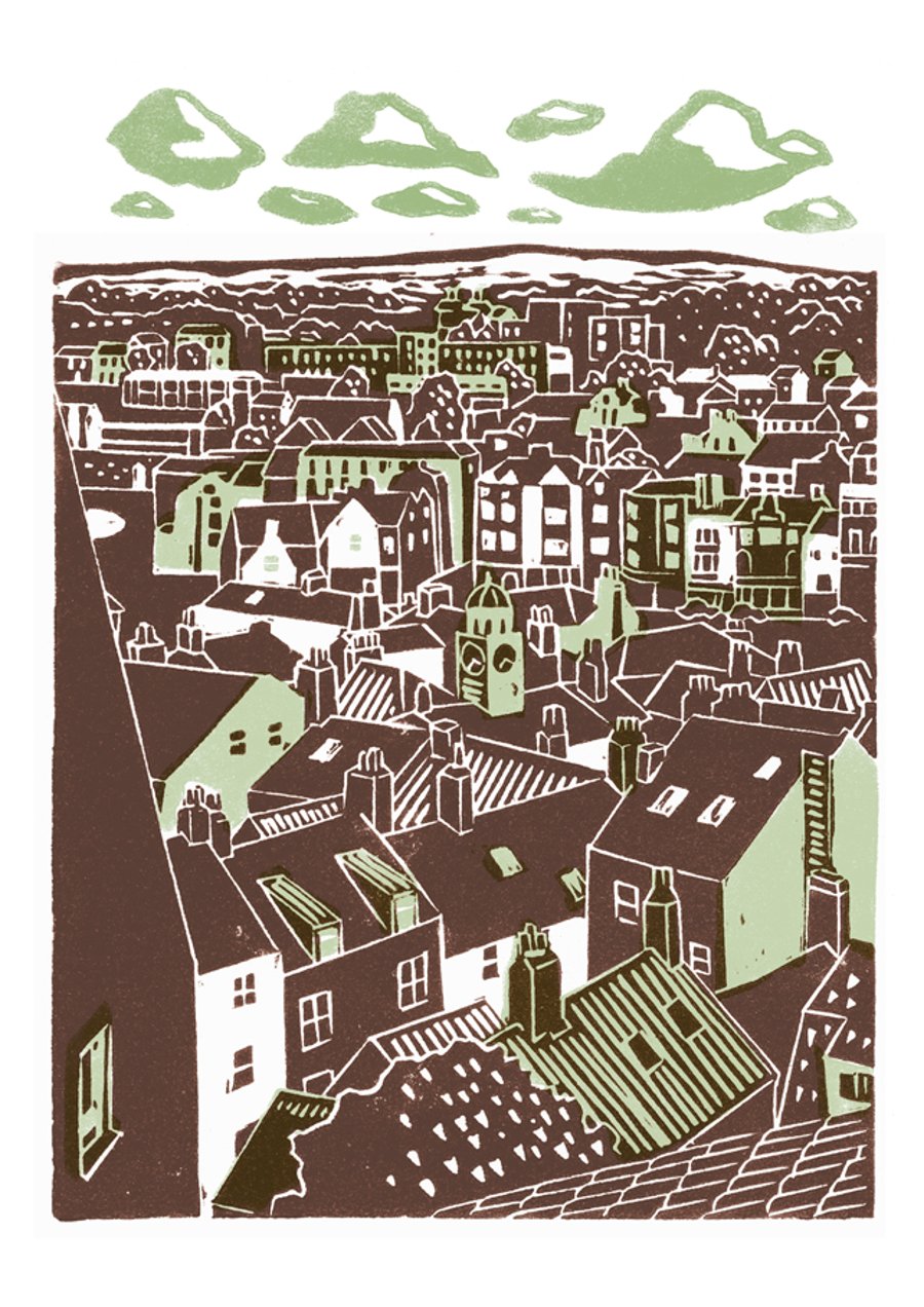 Whitby No.3 A3 poster-print (light teal and brown)