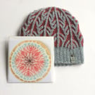 Beautiful Bundle - Grey & Red hand knitted beanie plus FREE greeting card