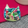 Brightly coloured cat pin brooch 