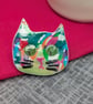 Brightly coloured cat pin brooch 
