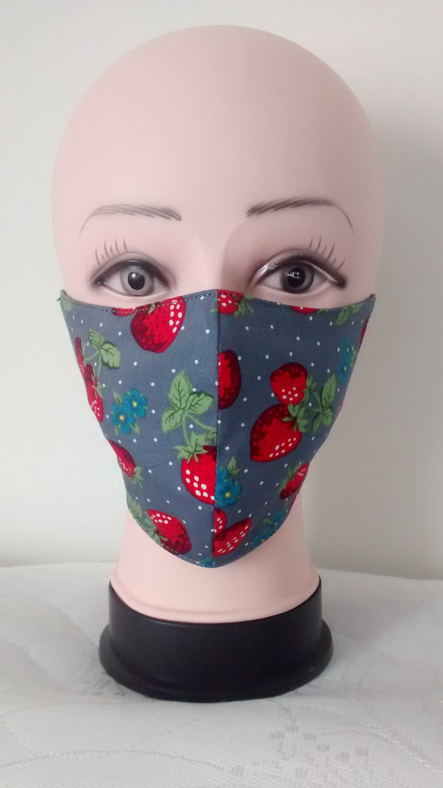 Handmade 3 layers dark grey strawberry reusable adult face mask.