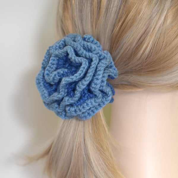 Handmade Merino Wool Crochet Hair Scrunchie - Natural Fibre Tie, Hair Accessory