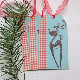 CHRISTMAS GIFT tags ( set of 3) .Winter . Deer. Retro .Kitsch. 