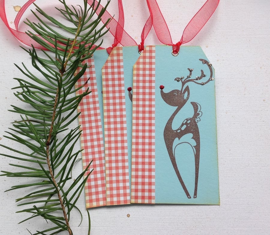 CHRISTMAS GIFT tags ( set of 3) .Winter . Deer. Retro .Kitsch. 