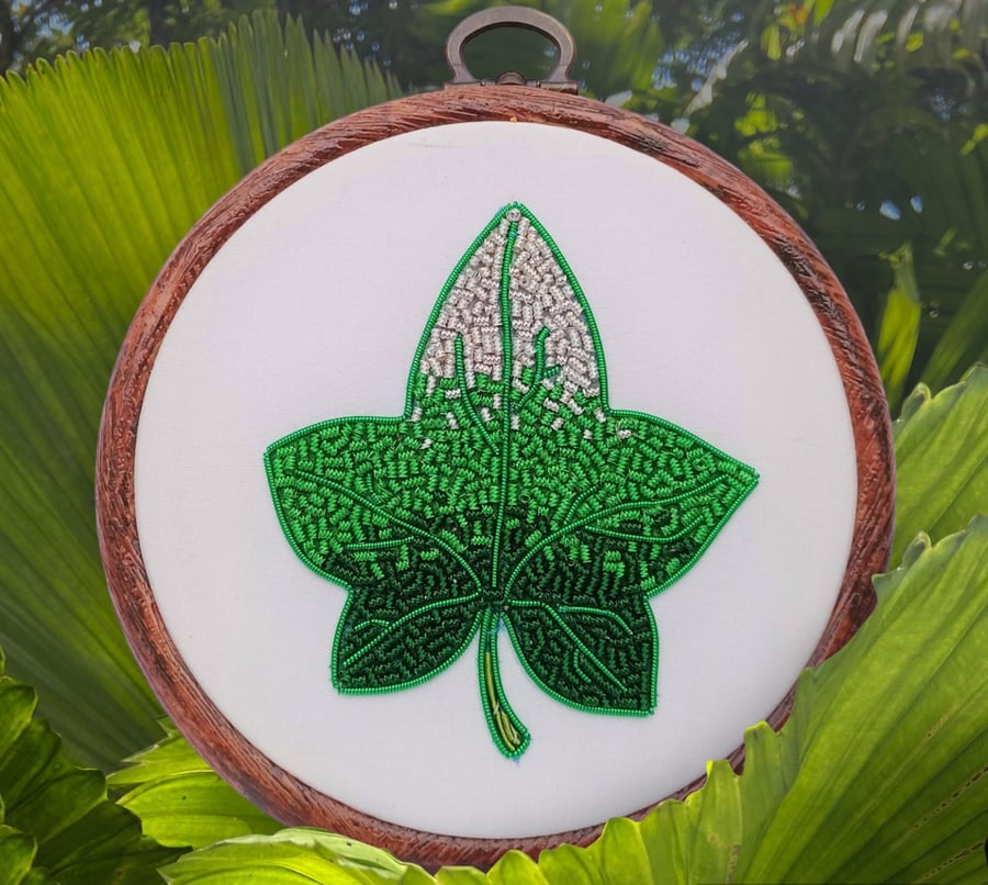 Goldwork Ivy Leaf Embroidery Hoop, Hand Embroidery, Ivy Embroidery, Leaf Embroid