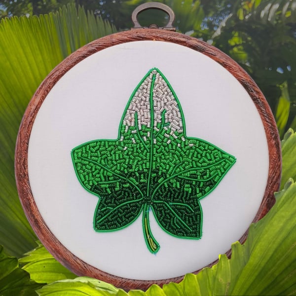 Goldwork Ivy Leaf Embroidery Hoop, Hand Embroidery, Ivy Embroidery, Leaf Embroid