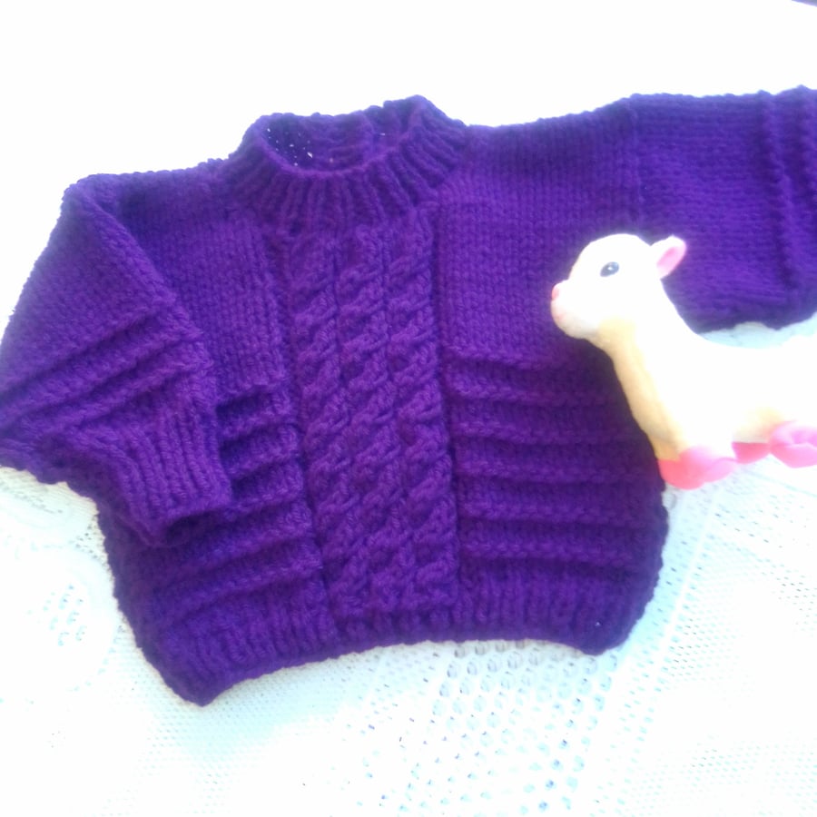 Round Neck Chunky Knit Jumper with Cable Panel Front, Child's Jumper