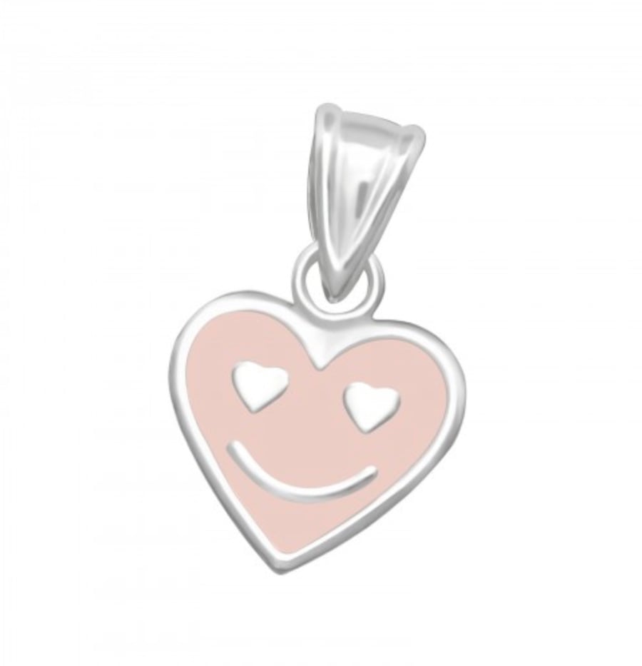 Sterling Silver Pink Smiley Face Love Heart Charm