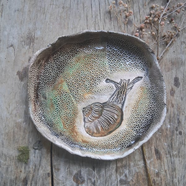 Brian the snail cake plate, stoneware ceramic saucer pottery