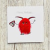 Birthday card - red fashionista mini monster 