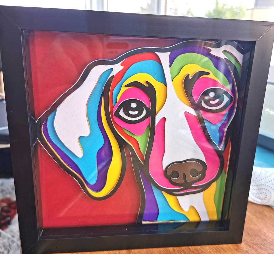 Multicoloured Shadowbox, Dachsund theme, Gift idea