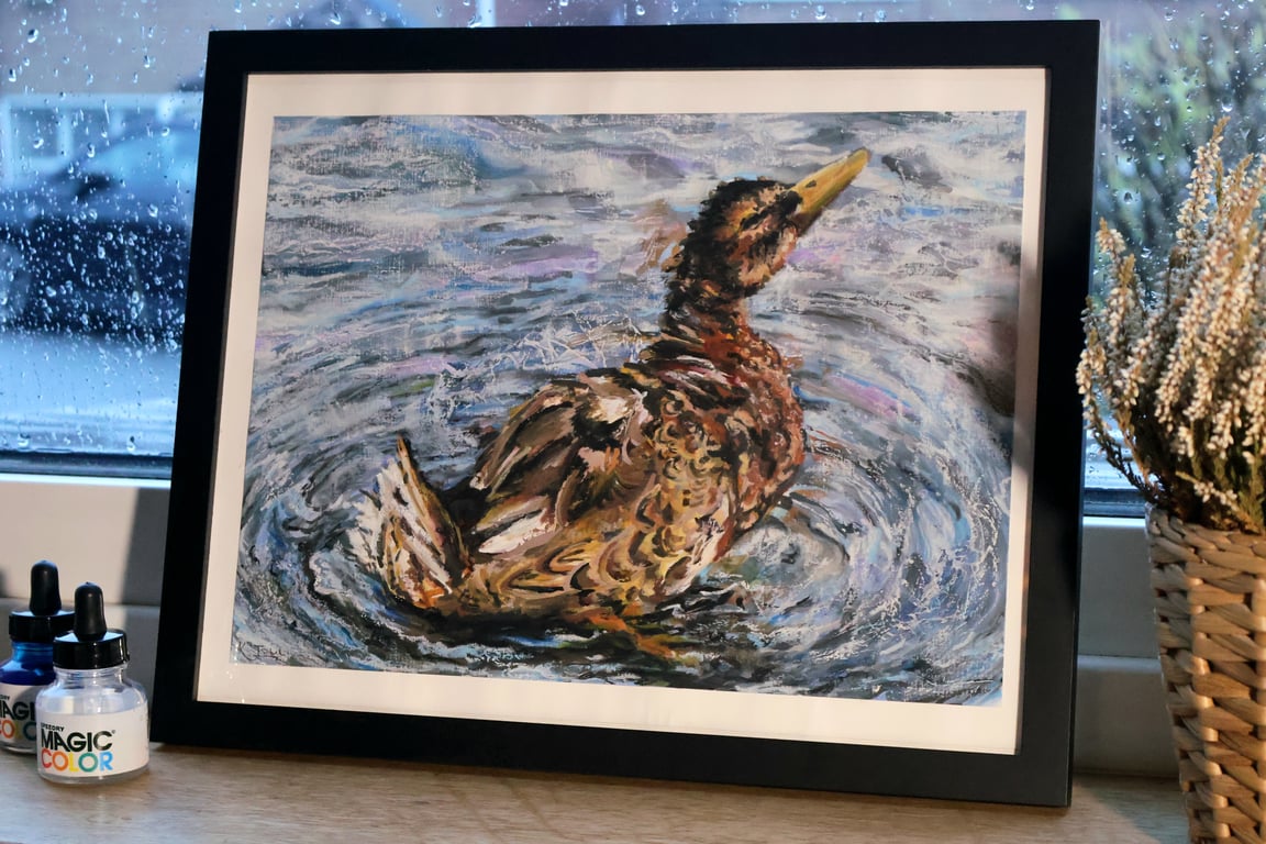 'Splashing About' Mixed Media Painting of a Duck
