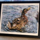 'Splashing About' Mixed Media Painting of a Duck