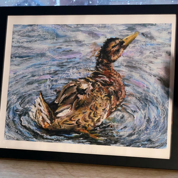 'Splashing About' Mixed Media Painting of a Duck