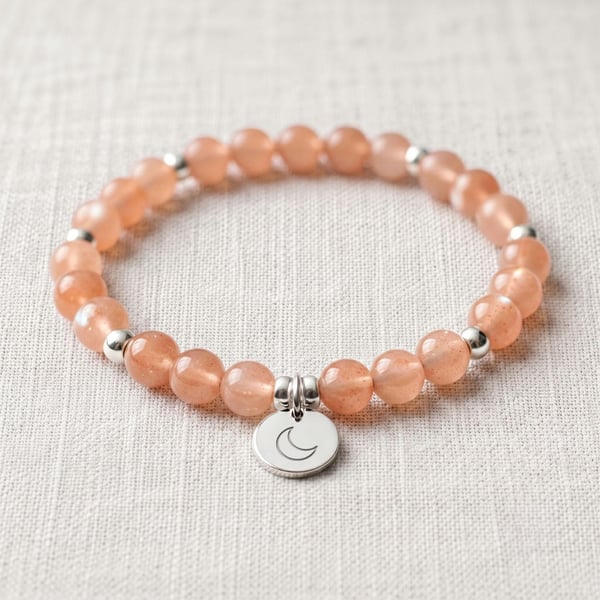 Peach Moonstone Crystal Bracelet, Emotional Calm, Personalised Gift