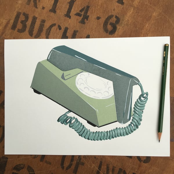 Two-Tone Green Dial Trimphone - Handmade Silkscreen Print