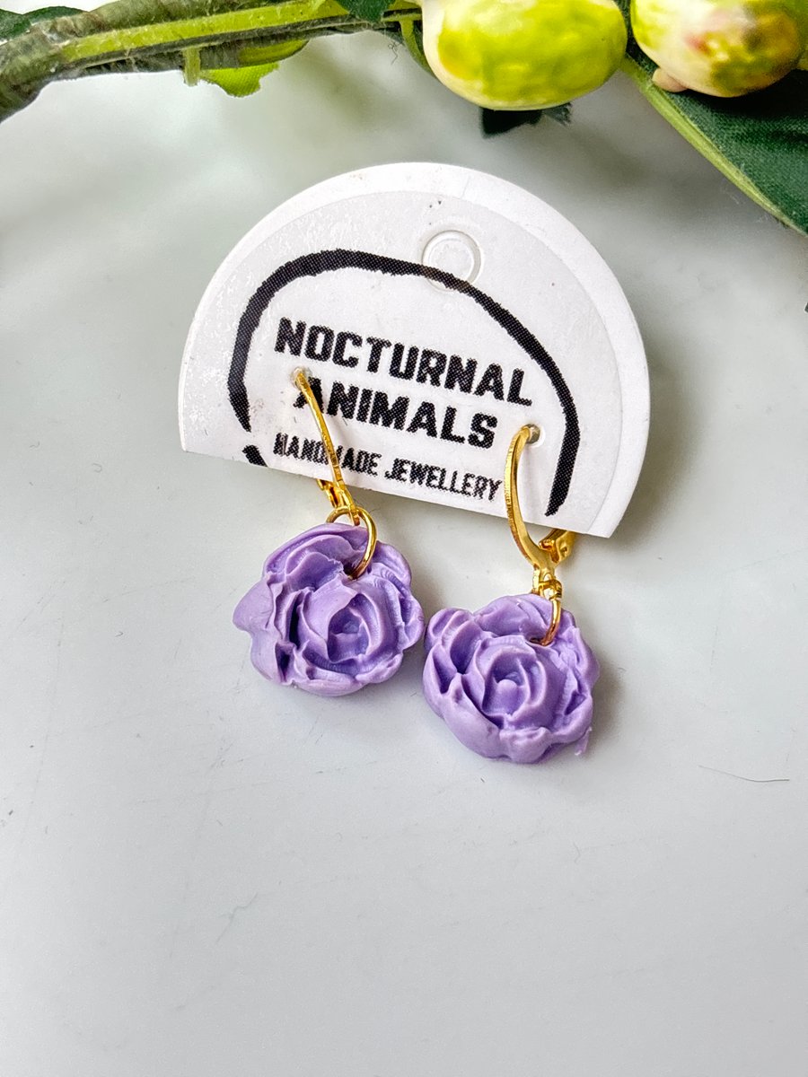  Handmade Summer Floral Polymer Clay Earrings - Purple