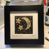 Wish upon a star -  moon. Mixed media picture. Home decor. Framed. 