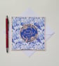 Any Occasion Card - Blue Floral Peacock, Elegant, Luxury Gold Foil Greeting Card