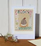 Little Speckled Hen, hand-stitched card pretty fabric border embroidered details - Image 2