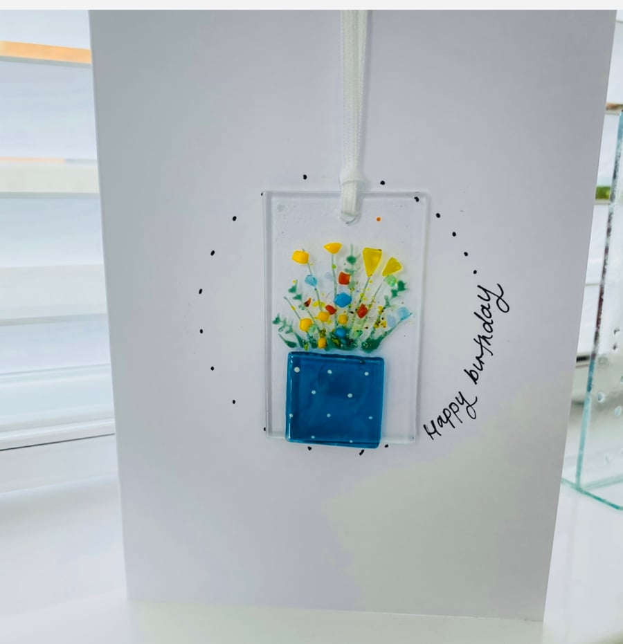  glass keepsake birthday card - glass hanging decoration