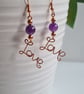 Natural Amethyst & Copper Dangle LOVE  Earrings Gift Crystal Jewellery Jewelry - Image 6