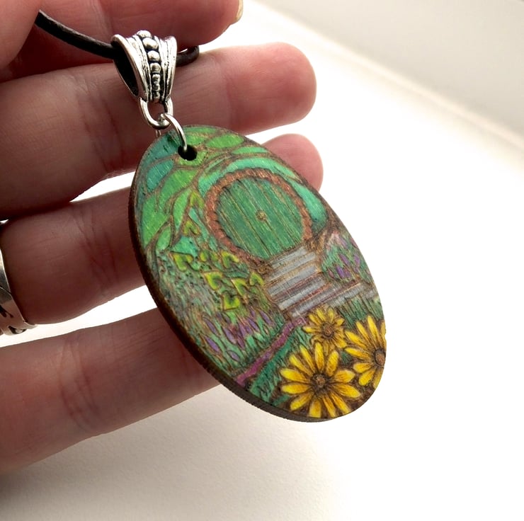 Wooden Pyrography Elven Fairy Door with Colourf... - Folksy