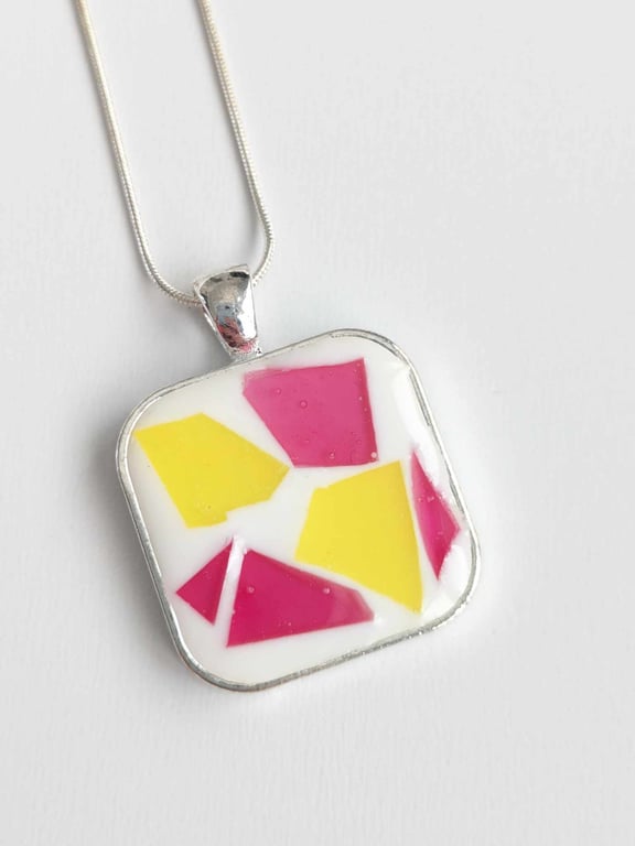 Square Resin Pendant With Mosaic Effect