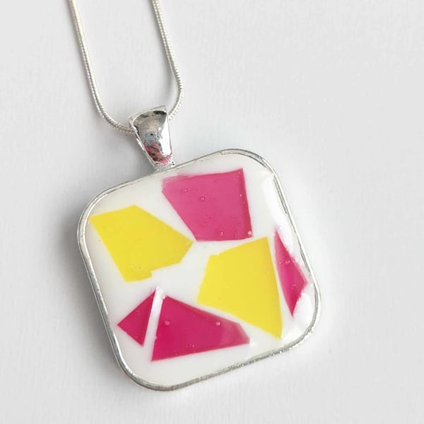 Square Resin Pendant With Mosaic Effect