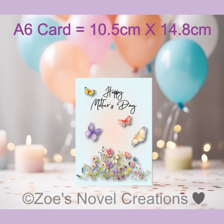 Wildflowers and Butterflies Mother's Day Card A6 size 10.5cm X 14.8cm 