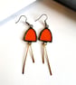 Persimmon orange stained glass dangles with hammered brass, festive jewellery - Image 1