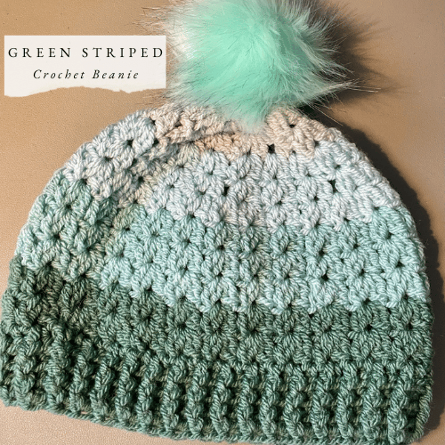 Hand Crocheted Green Chunky Beanie In Adult Size