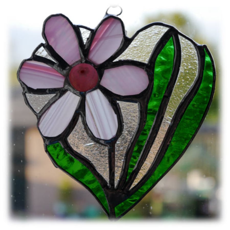 Daisy Heart Suncatcher Stained Glass Flower Pink 