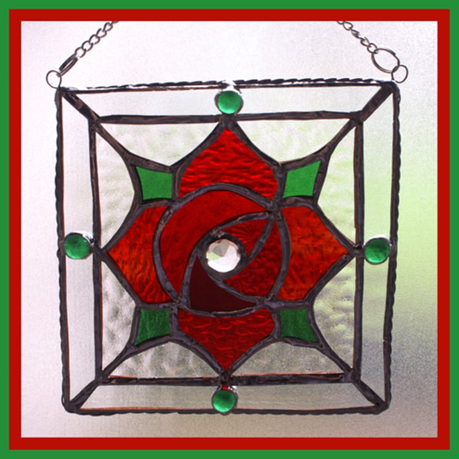 Rose Square - Stained Glass Picture Suncatcher