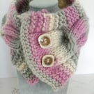 Cable Knit Neck Warmer in Misty Pink, Handmade Scarf, 100% Pure Wool Scarf