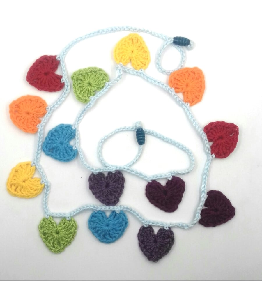 Crochet Rainbow Hearts Garland 