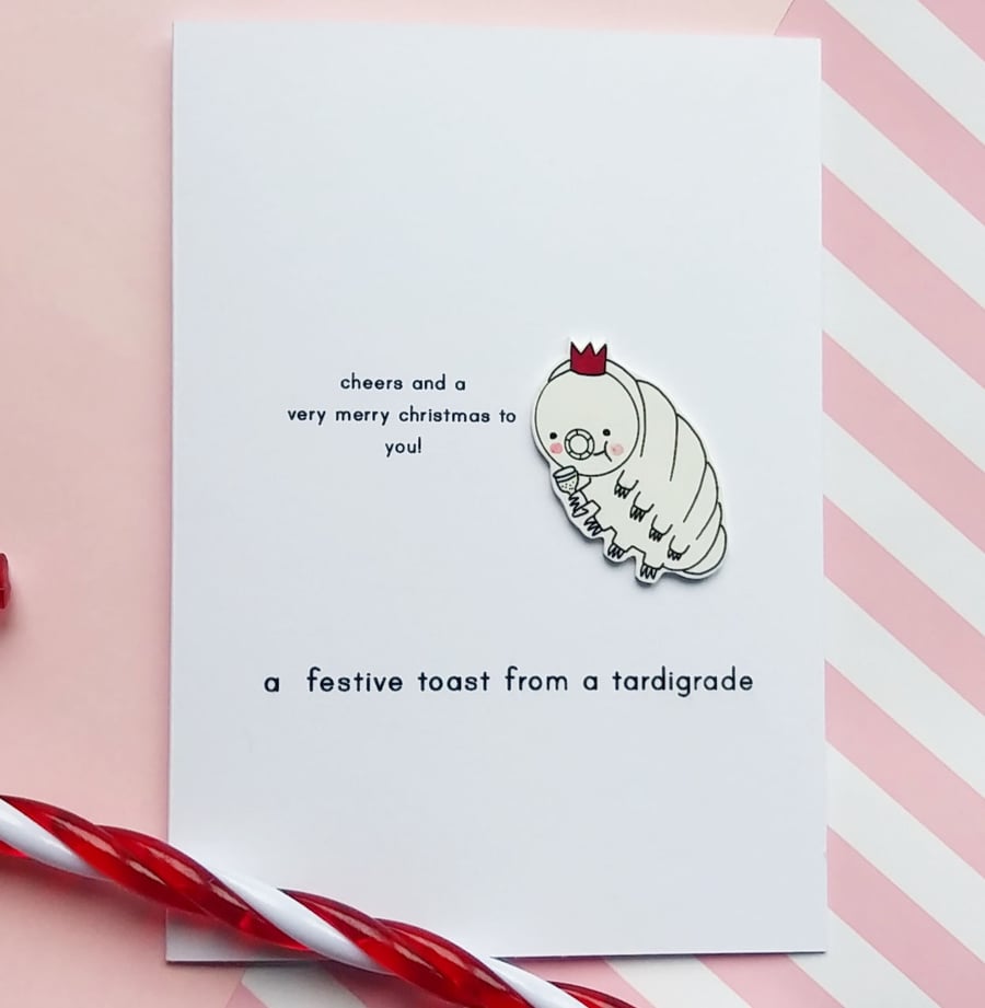 a festive toast from a tardigrade - personalised christmas card