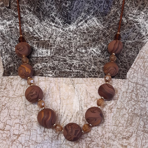 Chestnut brown polymer clay necklace 