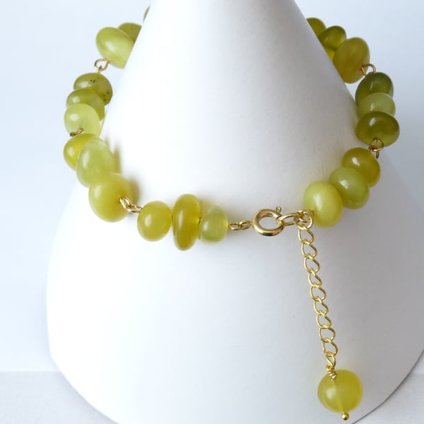 Green Sepentine Rosary Style Bracelet - Genuine Gemstone - Handmade 