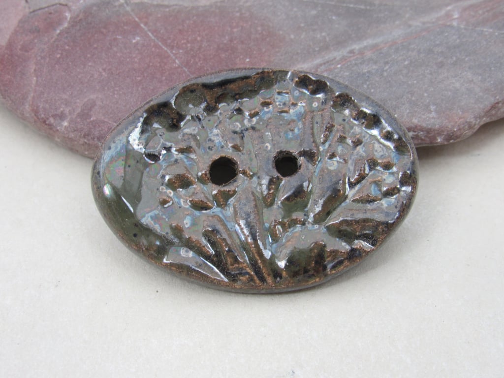 Large Obsidian Oval Seedhead Handmade Ceramic Button