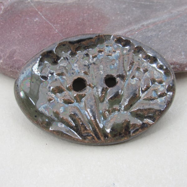 Large Obsidian Oval Seedhead Handmade Ceramic Button