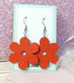 Red flower earrings, eco-friendly red wooden earrings for women - Image 2