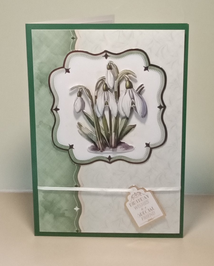 3D Decoupaged Birthday card,  Snowdrops