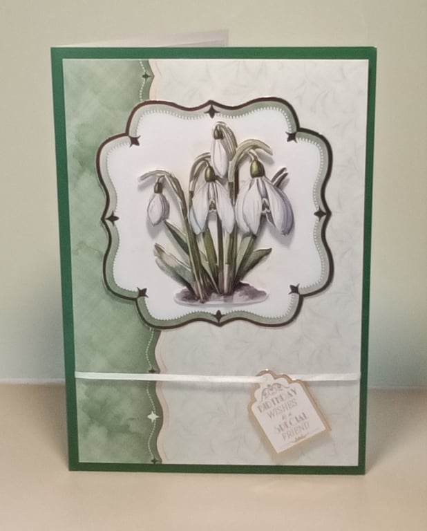 3D Decoupaged Birthday card,  Snowdrops