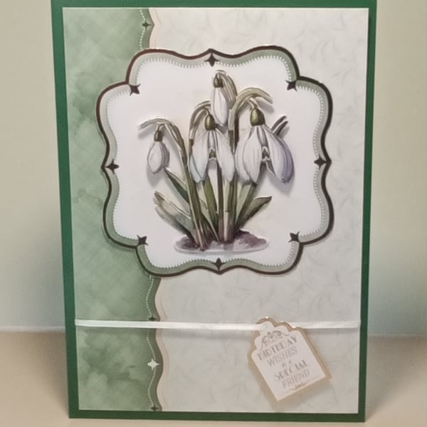 3D Decoupaged Birthday card,  Snowdrops