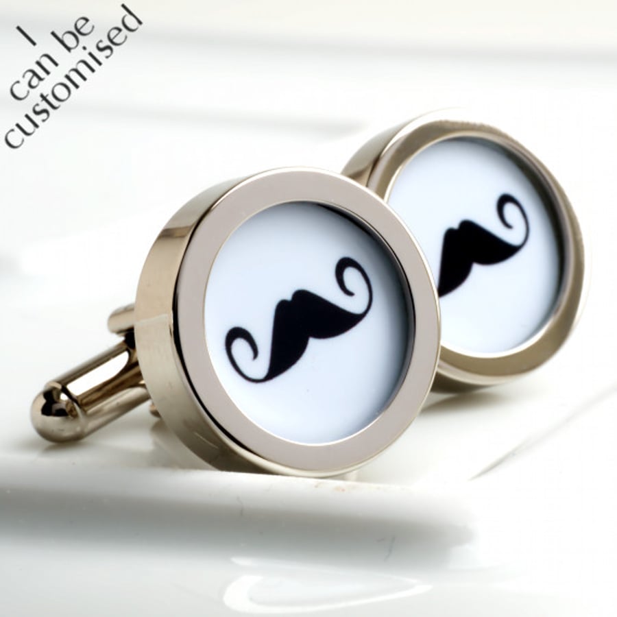 Moustache Cufflinks in Black and White - Keepsake, Birthday or Anniversary Gift