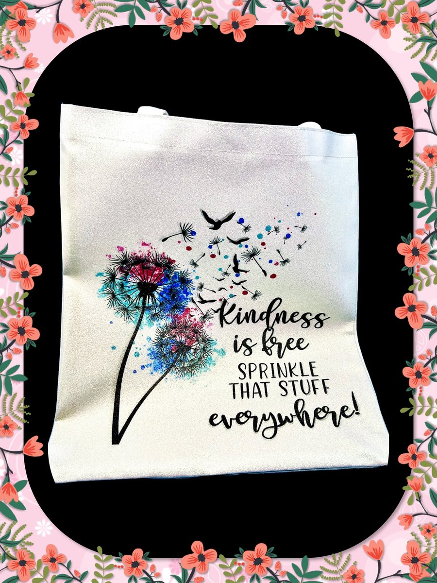 Short handles glittery tote bag, with positivity quote