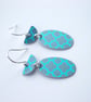 Teal oval earrings with Moroccan tile pattern  - Image 2