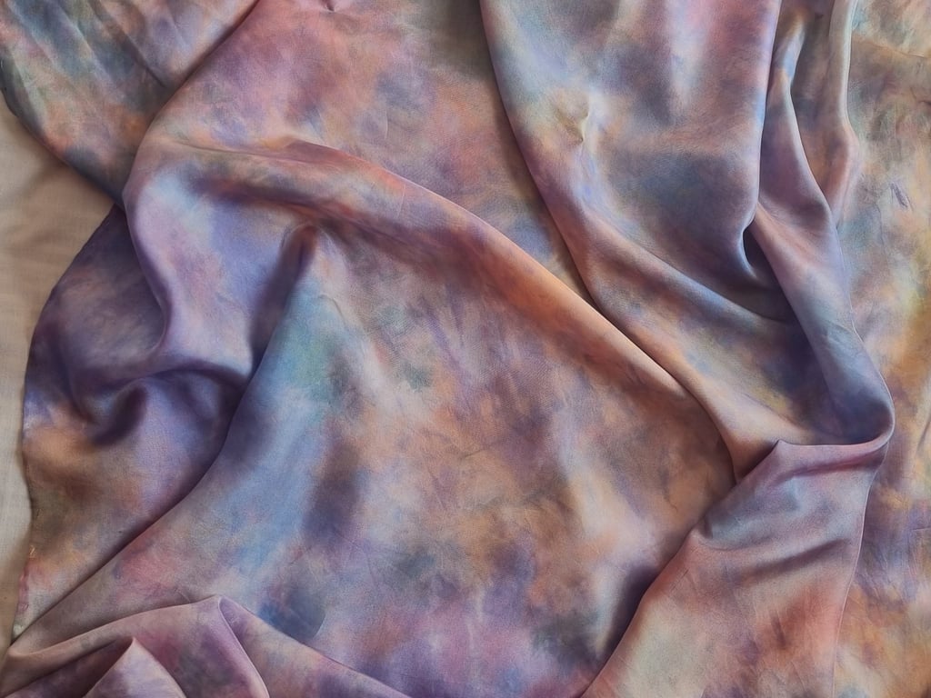 Large square silk scarf in pink and blue and white